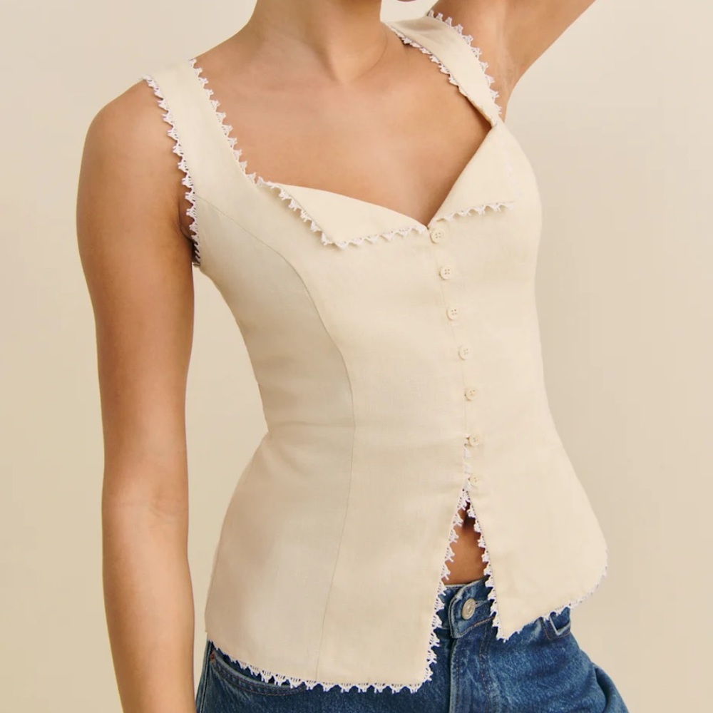 Reformation Viola Linen Top - size 2 - Sugar